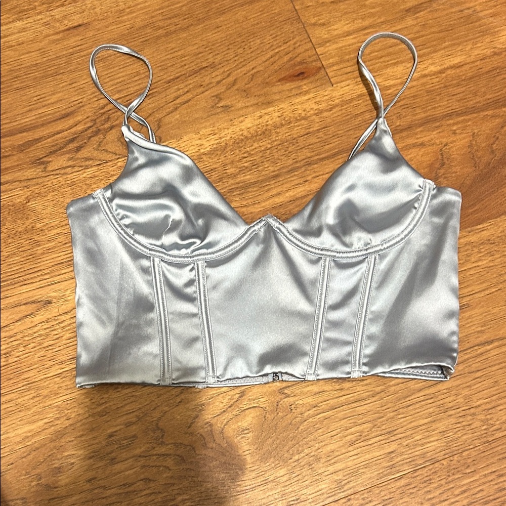 Silver Satin Crop Top